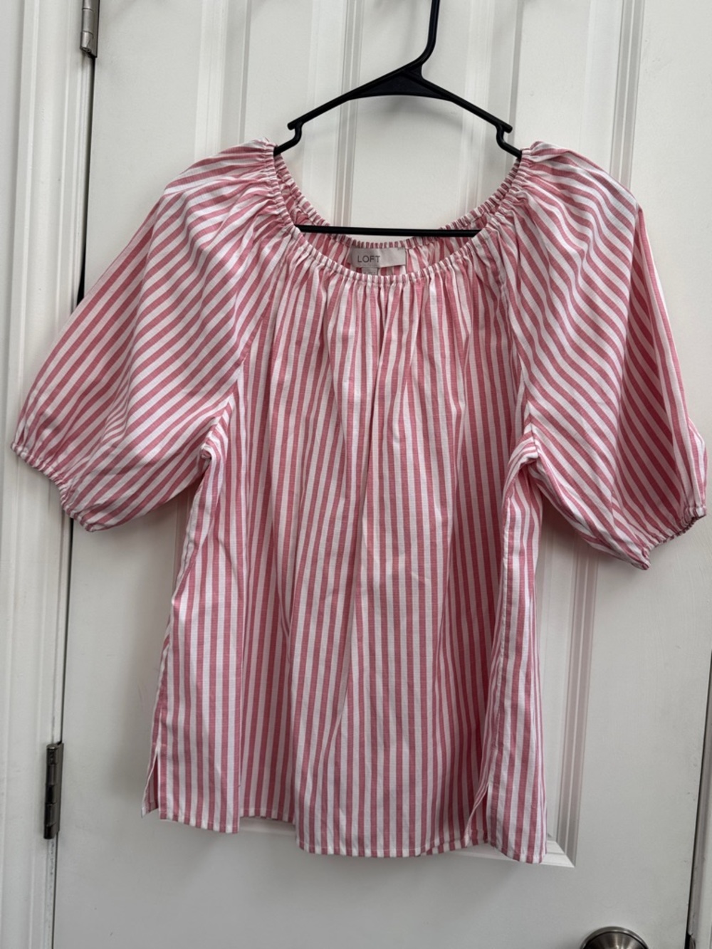 LOFT Pink & White Striped Peasant Blouse